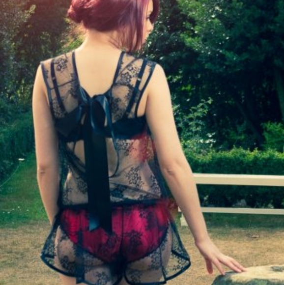 NWT Black Lace Romper Playsuit w/ Silk Bow - Picture 2 of 7